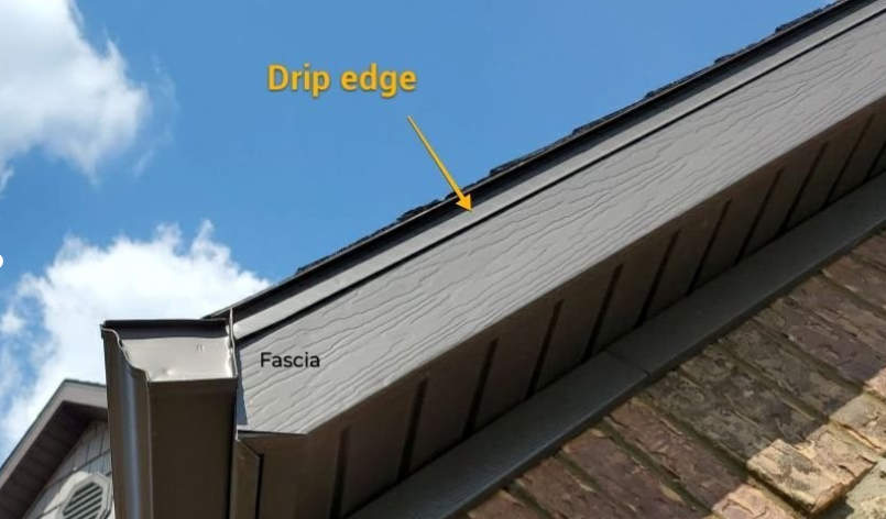 Diagram of a roof drip edge and fascia, part of how a roof manages and redirects water